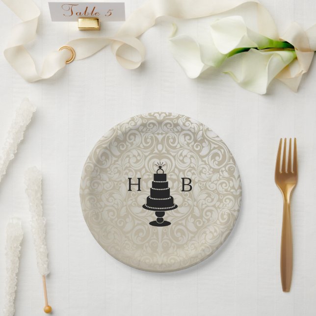 Wedding Cake Monogram Paper Plate (Wedding)