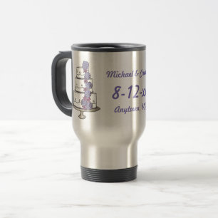 Wedding Cake Purple Roses Personalised Bride Groom Travel Mug