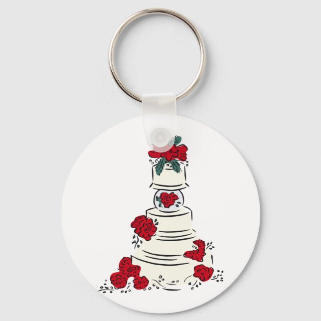 Wedding Cake Red Flowers Key Ring (Front)
