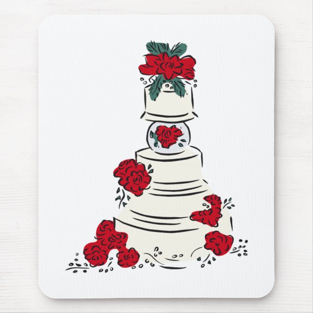 Wedding Cake Red Flowers Mouse Mat (Front)