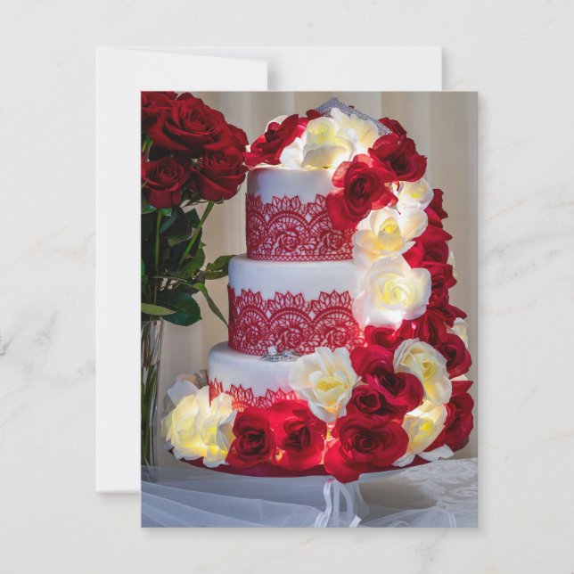 Wedding Cake with Bouquet, Rings and Veil Invitation (Front)