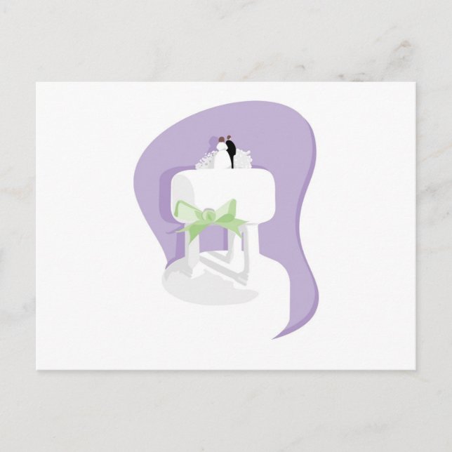 Wedding Cake with Lavender Background and Green Bo Postcard (Front)