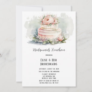 Wedding Cake with Peony Flowers Bridesmaids Lunch Invitation