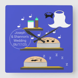 Wedding Cakes Waiting for Frosting Square Wall Clock