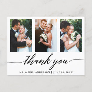 Wedding Calligraphy 3 Photo Thank You Postcard