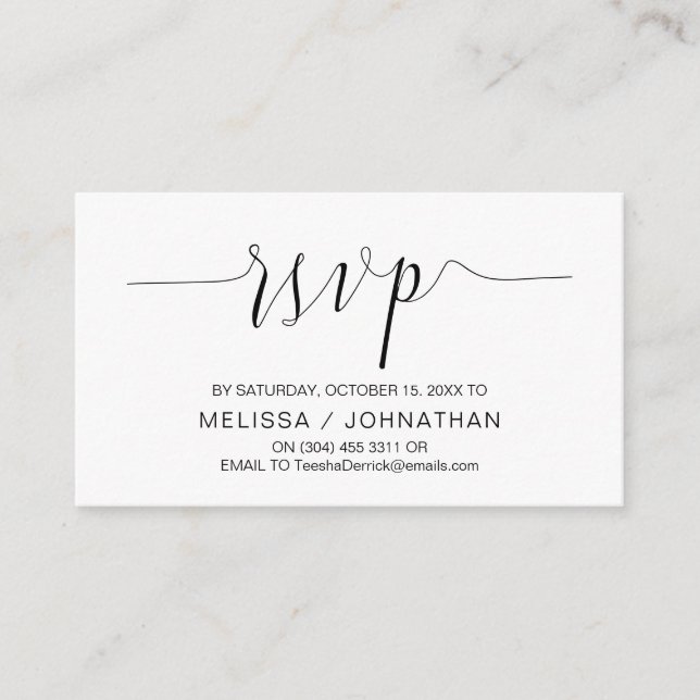 Wedding Calligraphy, Black Script, Dinner RSVP Enclosure Card (Front)