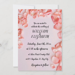 Wedding Calligraphy Delicate Blush Rose Petals Invitation