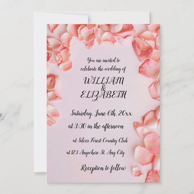Wedding Calligraphy Delicate Blush Rose Petals  Invitation (Back)