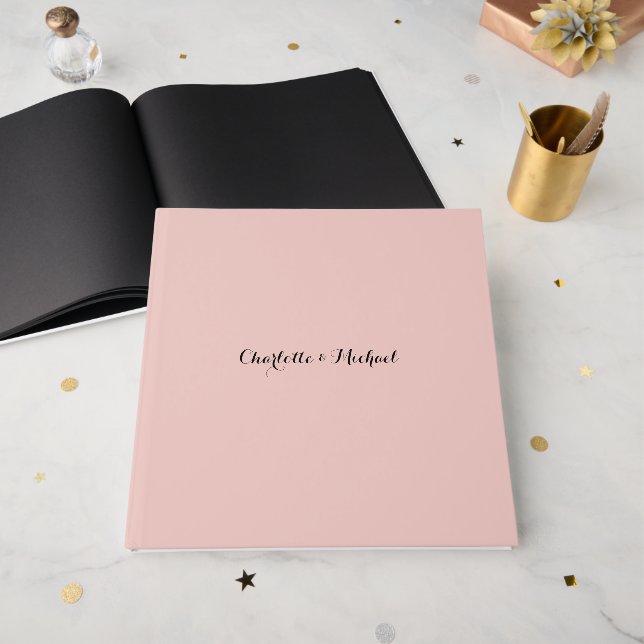 Wedding Calligraphy Elegant Rose Gold Plain Name Guest Book (Front Open)