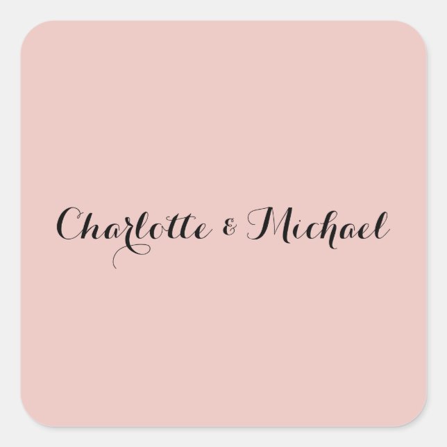 Wedding Calligraphy Elegant Rose Gold Plain Name Square Sticker (Front)