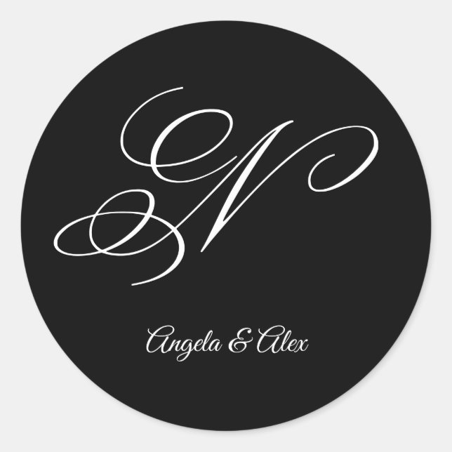 Wedding Calligraphy Fancy Letter N Monogram Classic Round Sticker (Front)