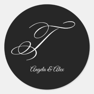 Wedding Calligraphy Fancy  Letter T Monogram Classic Round Sticker