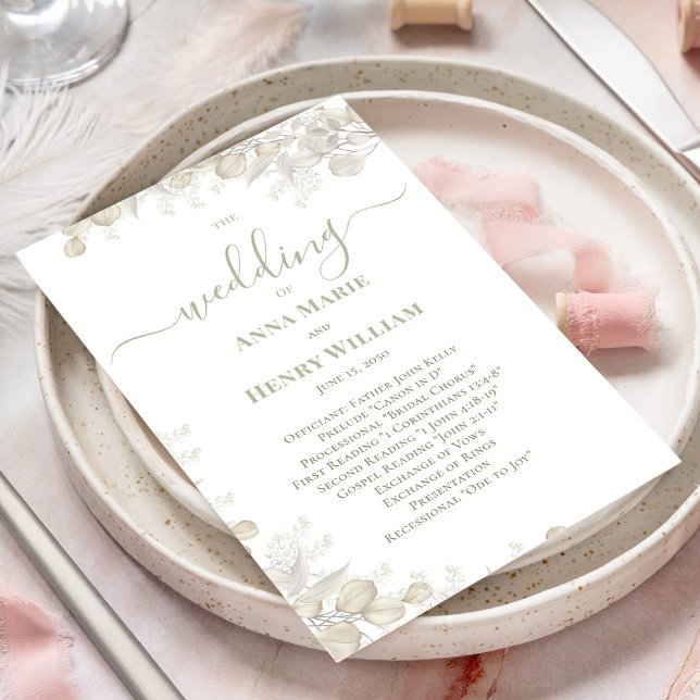 Wedding Calligraphy Floral Sage Green Program (Welcome wedding program with elegant sage green greenery and calligraphy script. )