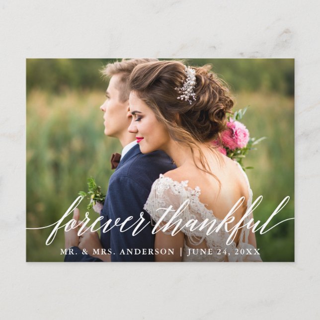 Wedding Calligraphy Forever Thankful Photo Postcard (Front)