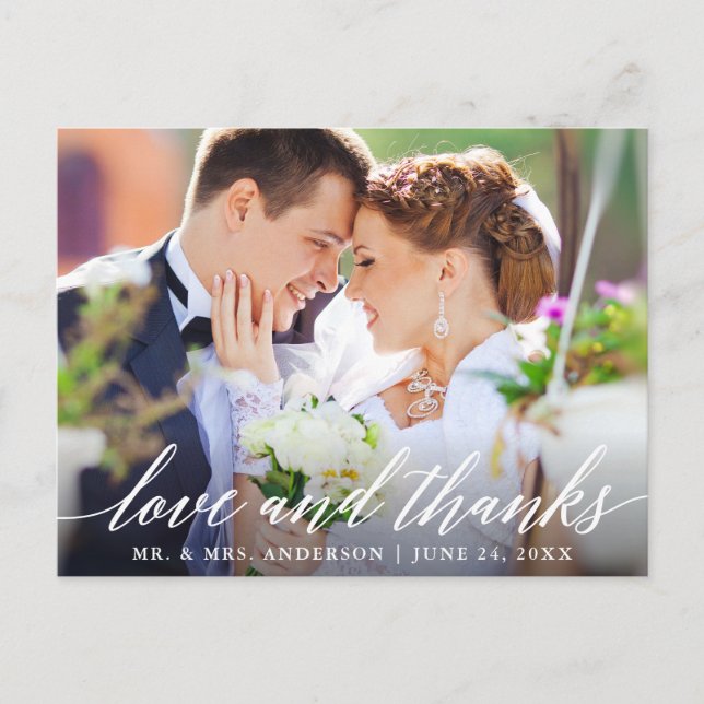 Wedding Calligraphy Love and Thanks Photo Postcard (Front)