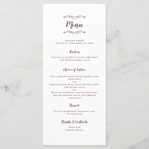Wedding Calligraphy Modern Burgundy Dinner Party Menu
