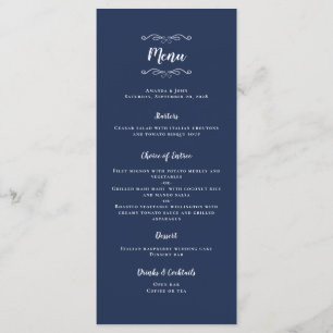 Wedding Calligraphy Modern Elegant Chic Navy Blue Menu