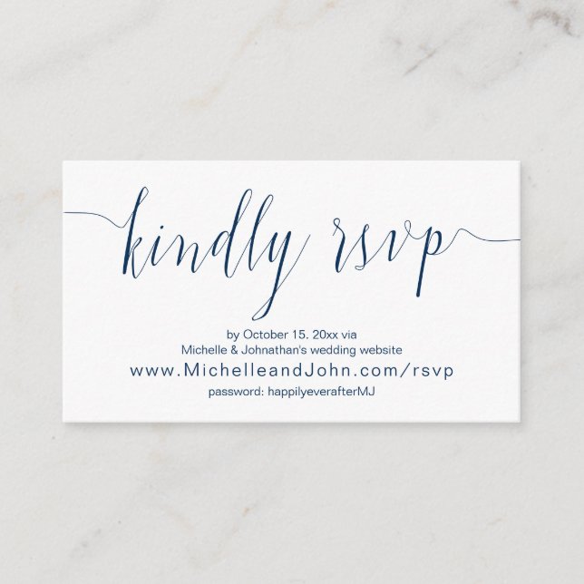 Wedding Calligraphy, Navy Blue, Online Dinner RSVP Enclosure Card (Front)