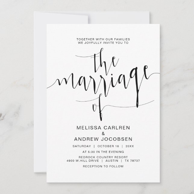 Wedding Calligraphy, Simple Black Script, Marriage Invitation (Front)