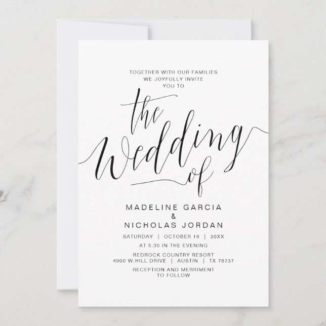 Wedding Calligraphy, Simple Black, With Families Invitation (Front)