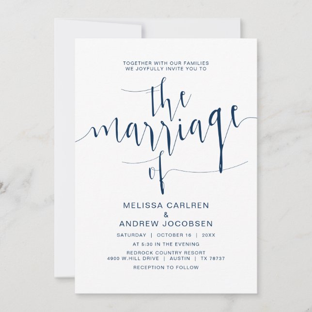 Wedding Calligraphy, Simple Navy Blue, Marriage Invitation (Front)