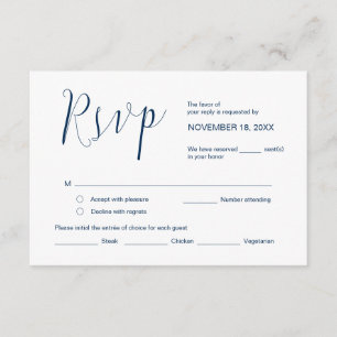 Wedding Calligraphy, Simple Navy Blue Script, RSVP Enclosure Card
