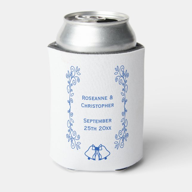 Wedding Can Cooler Blue Sapphire Bells Scrollwork (Can Back)