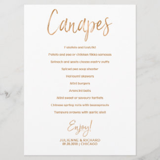 Wedding Canapes Menu | Stylish Gold Rose Lettered Invitation