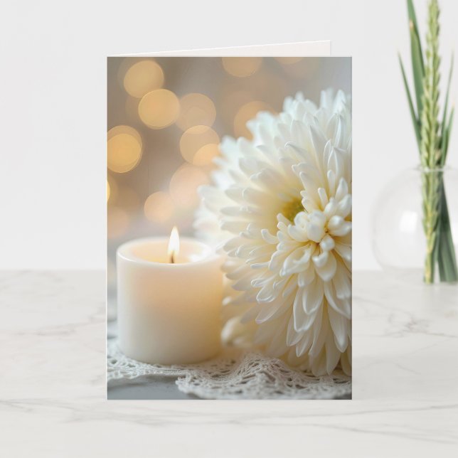 Wedding Candle with White Chrysanthemum  Card (Front)