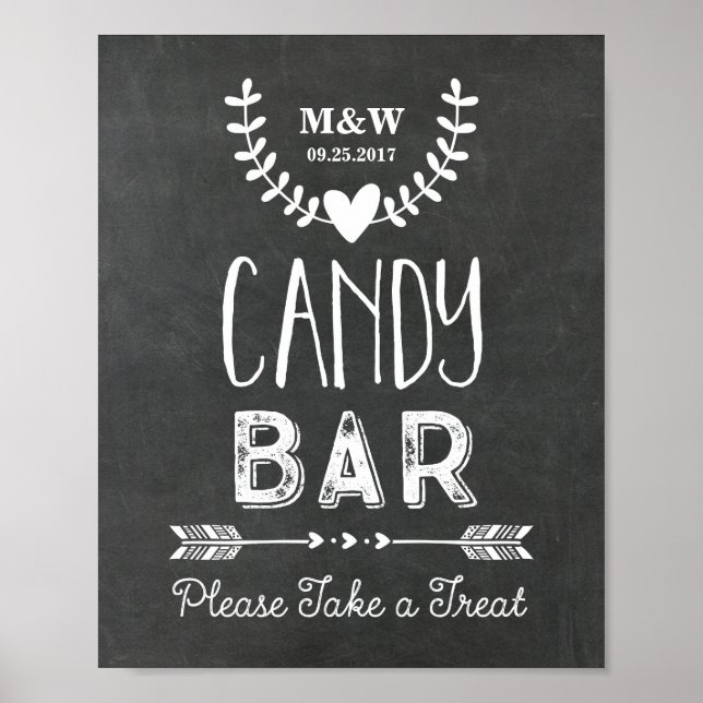 Wedding Candy Bar Sign Chalkboard Hearts Arrows (Front)