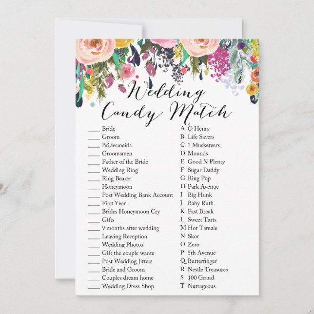 Wedding Candy Match Garden Bridal Shower Game 5x7 Invitation (Front)