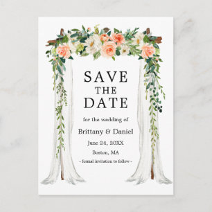 Wedding Canopy Arch Watercolor Coral White Floral Announcement Postcard
