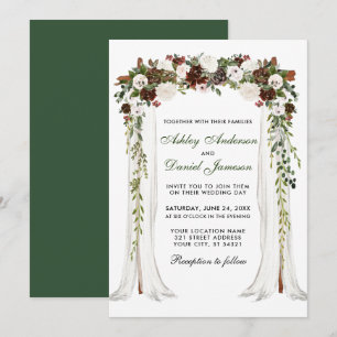 Wedding Canopy Arch Watercolor Green Forest Floral Invitation