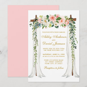 Wedding Canopy Arch Watercolor Pink Floral Gold Invitation