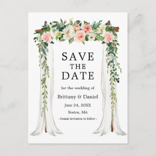 Wedding Canopy Arch Watercolor Pink White Floral Announcement Postcard