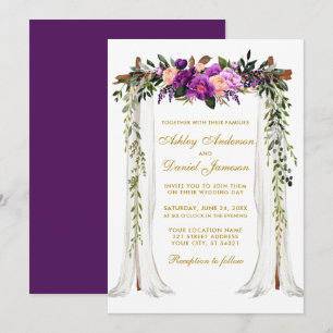 Wedding Canopy Gold Watercolor Purple Floral Invitation