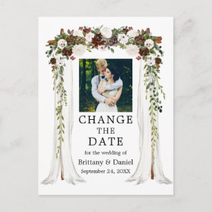 Wedding Canopy Green Forest Floral Change The Date Postcard