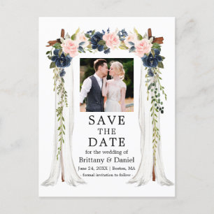 Wedding Canopy Pink Dusty Blue Floral Photo Announcement Postcard
