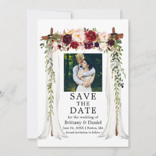 Wedding Canopy Watercolor Burgundy Floral Photo Save The Date