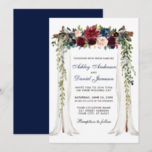 Wedding Canopy Watercolor Floral Arch Blue Invitation