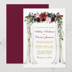 Wedding Canopy Watercolor Floral Arch Gold Invitation