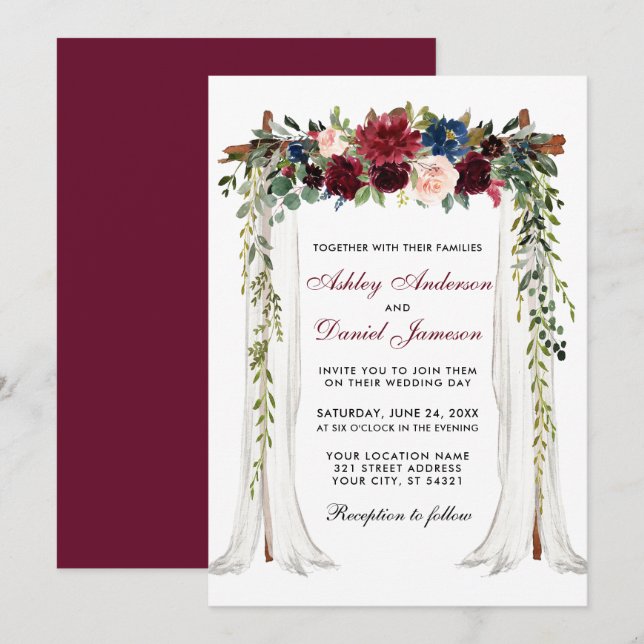 Wedding Canopy Watercolor Floral Arch Invitation (Front/Back)