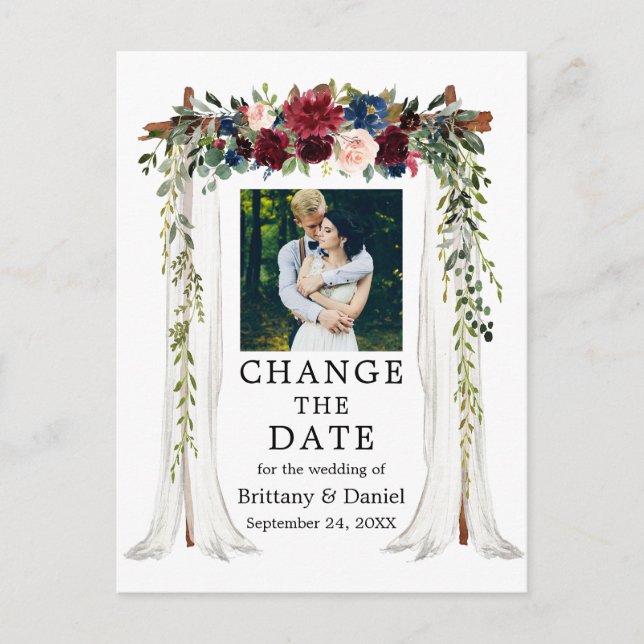 Wedding Canopy Watercolor Floral Change The Date Postcard (Front)