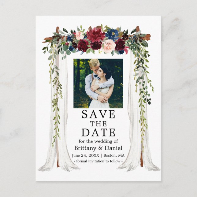 Wedding Canopy Watercolor Floral Photo Announcement Postcard (Front)