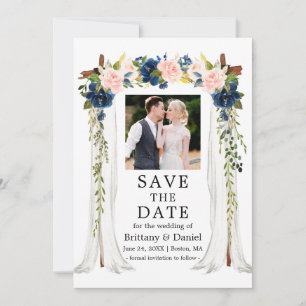 Wedding Canopy Watercolor Pink Blue Floral Photo Save The Date