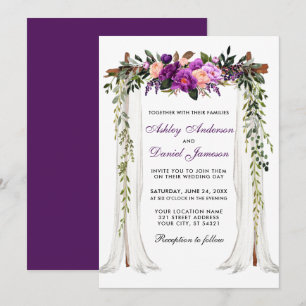 Wedding Canopy Watercolor Purple Floral Invitation