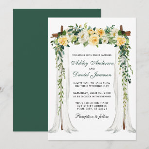 Wedding Canopy Watercolor Yellow Floral Green Invitation