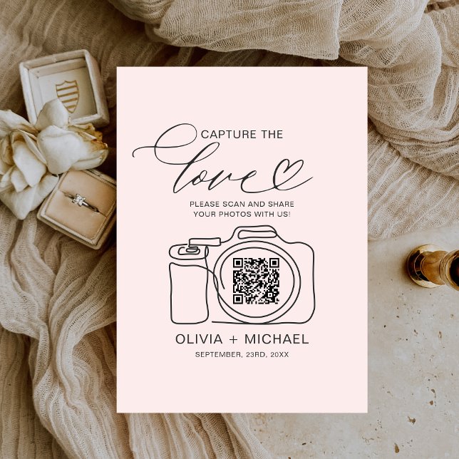 Wedding Capture The Love Blush Pink QR Code Photo Enclosure Card (Creator Uploaded)