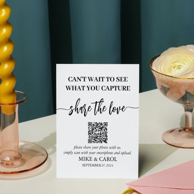Wedding Capture The Love Photo Share QR Code Pedestal Sign (Creator Uploaded)