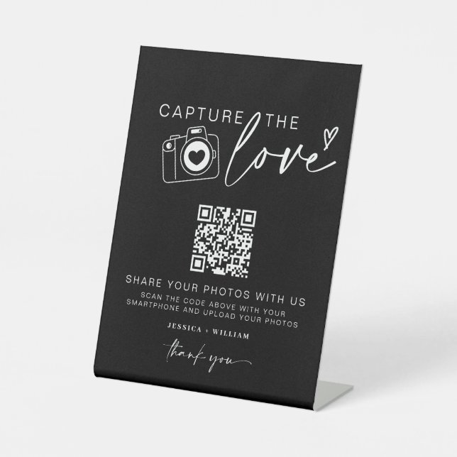 Wedding Capture The Love | Photo Sharing QR Code  Pedestal Sign (Front)